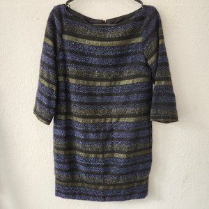 Zara Basic Dress Womens Small Dressy 3/4 Sleeve Metallic Gold Blue Black Bodycon